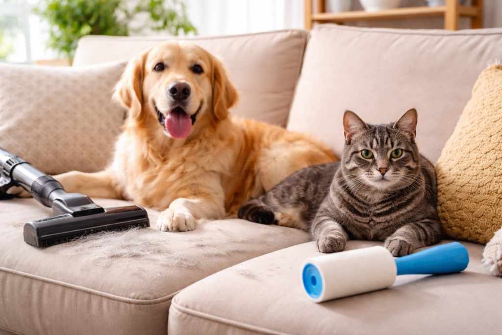 Saiba como fazer limpeza de sofá pet, remover pelos, evitar pulgas e manter seu estofado limpo e seguro para cães e gatos.